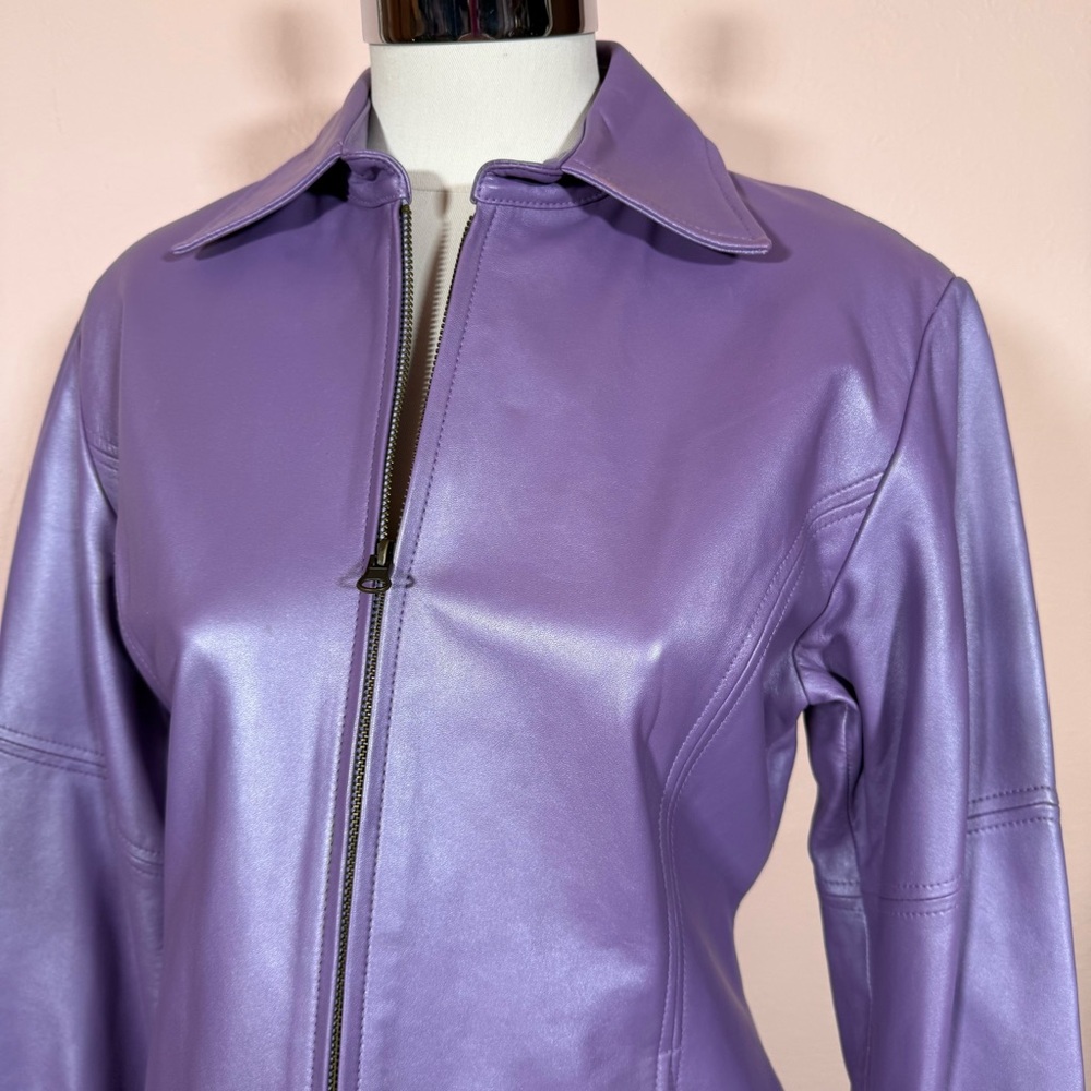 Vintage Nicola Berti Lavender purple leather minimalist zip front Blazer Jacket - Picture 3 of 16